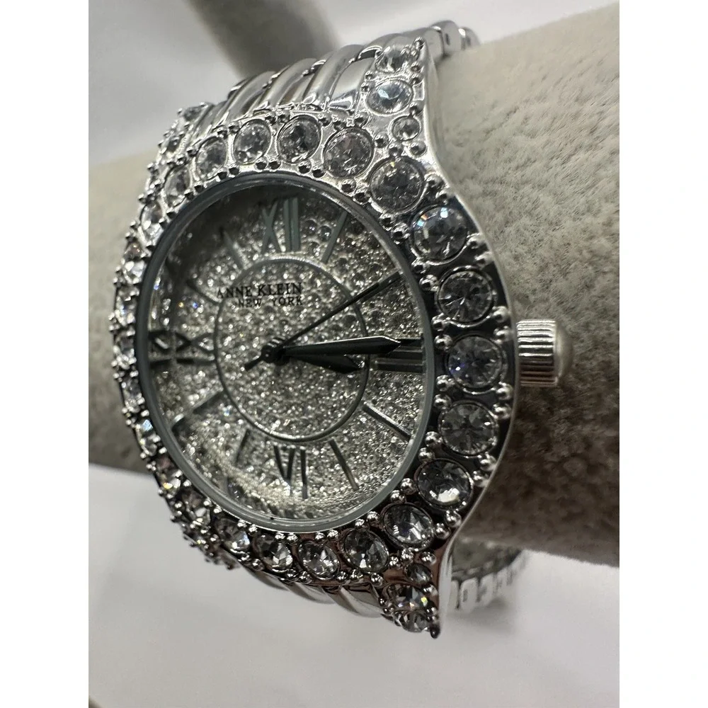 Anne Klein 12/2343 New Battery New York Crystal Accented Silver 32MM 5.5